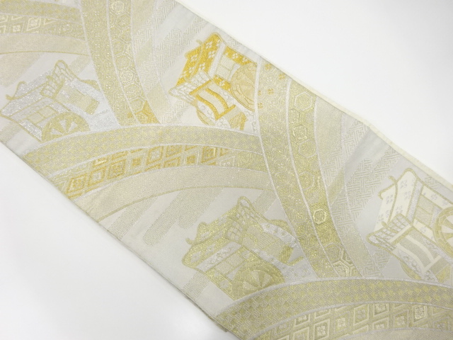 JAPANESE KIMONO / ANTIQUE FUKURO OBI / WOVEN CARRIAGE & STREAM